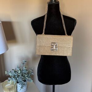 Elegant Tan Woven Chain Bag